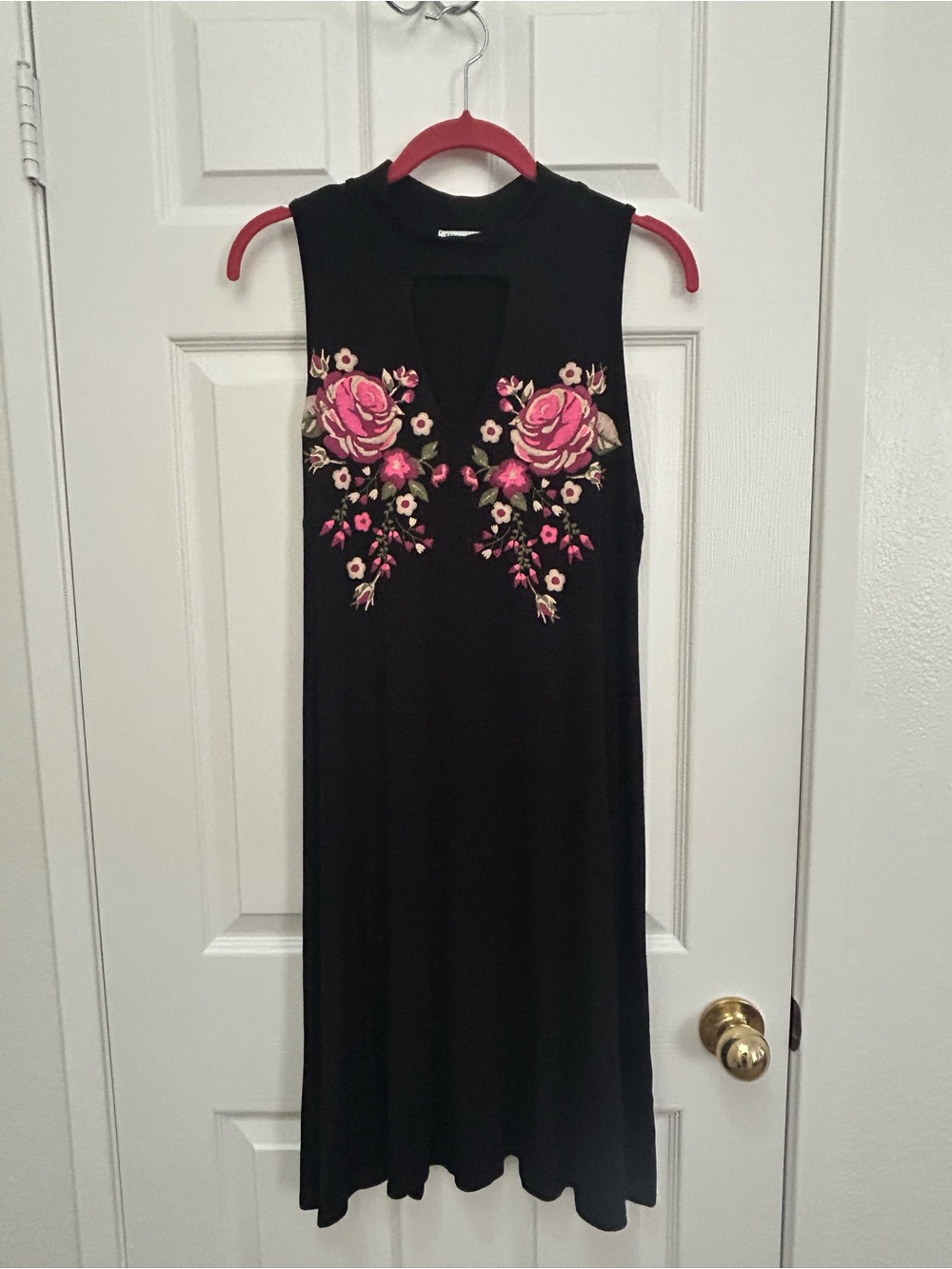 Ginger G Black Dress with Pink Floral Embroidery | Size Large